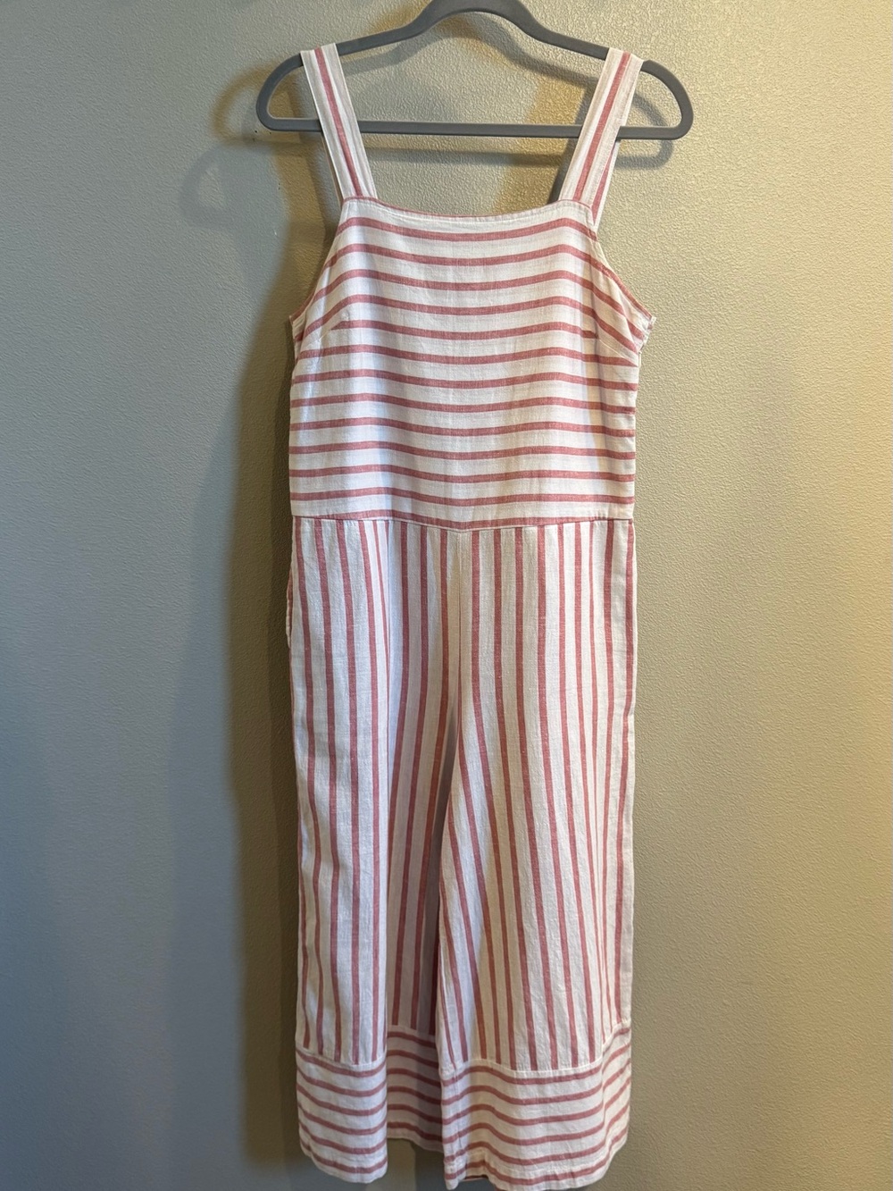 beachlunchlounge Talia Pink and White Striped Jumpsuit Linen & Cotton Blend